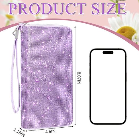 Bling Sparkly Wallet for Women Birthday Rhinestone Wallet RFID Blocking Phone Purse Gifts for Mom Mother's Day(Silver) in Saudi Arabia