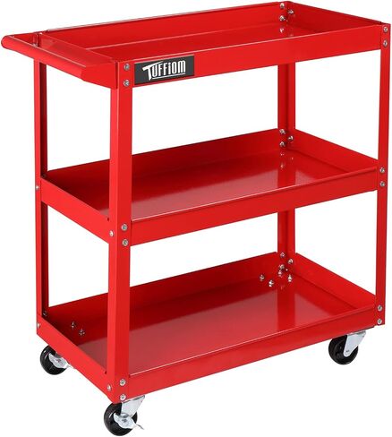 Tuffiom 3 Tier Rolling Tool Cart ، سعة 330 رطلاً ، حمراء ، 3 رفوف سلة مرافق الصلب للمرآب ، ورشة عمل ، مستودع ومتجر إصلاح in Kuwait