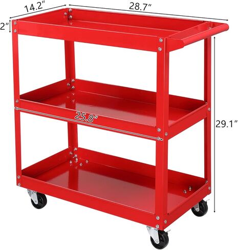 Tuffiom 3 Tier Rolling Tool Cart ، سعة 330 رطلاً ، حمراء ، 3 رفوف سلة مرافق الصلب للمرآب ، ورشة عمل ، مستودع ومتجر إصلاح in Kuwait