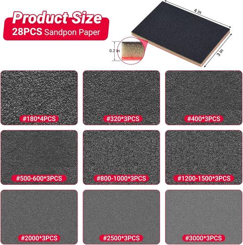 28 PCS 180-3000 Grit Sanding Sponge,Soft Foam Sanding Block,Ultra Fine Sanding Pads Wet Dry Sandpaper Sponge for Model Drywall Metal Wood Furniture Polishing in Saudi Arabia