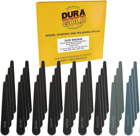 Dura-Gold Sanding Sticks and Polishing Sticks for Plastic Models, Pack of 40-4 Each of 10 Grits, Coarse 80 to Ultra-Fine 7000 Grit, Water Drop Style - Sand Wood Metal Auto Detailing, Hobby Sandpaper in Kuwait