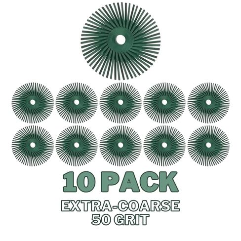 Dedeco Sunburst Radial Bristle Discs 10-Pack - 3" Angled - Green 50 Grit (Extra-Coarse) - Aluminum Oxide for Polishing & Finishing in Kuwait