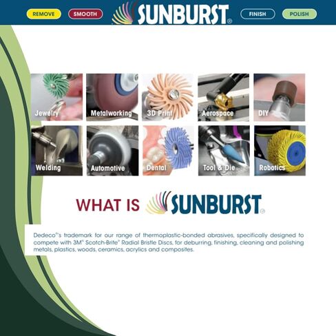 Dedeco Sunburst Radial Bristle Discs 10-Pack - 3" Angled - Green 50 Grit (Extra-Coarse) - Aluminum Oxide for Polishing & Finishing in Kuwait