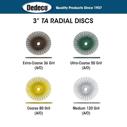 Dedeco Sunburst Radial Bristle Discs 10-Pack - 3" Angled - Green 50 Grit (Extra-Coarse) - Aluminum Oxide for Polishing & Finishing in Kuwait