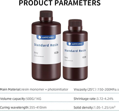 ANYCUBIC 3D Printer Resin, 405nm High Precision Fast Curing UV Photopolymer Resin for LCD 3D Printing, 1kg Grey in Kuwait