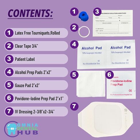 100 PCS IV starter kit مع شاش/الكلوراسكوب مسحة من Omnia One | مجموعة معقمة وجاهزة للاستخدام-مجموعة كاملة لإدخال IV-ضرورية للاستخدام الطبي والمستشفيات والطوارئ in Kuwait