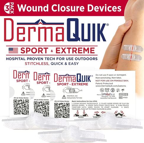 Extreme Laceration Kit - 2 Patented Laceration Closure Strips, Upgrade from Butterfly Bandages Wound Closure Strips, Breathable, Zip Stitchless Kit for Sports and Wilderness Medicine in Kuwait