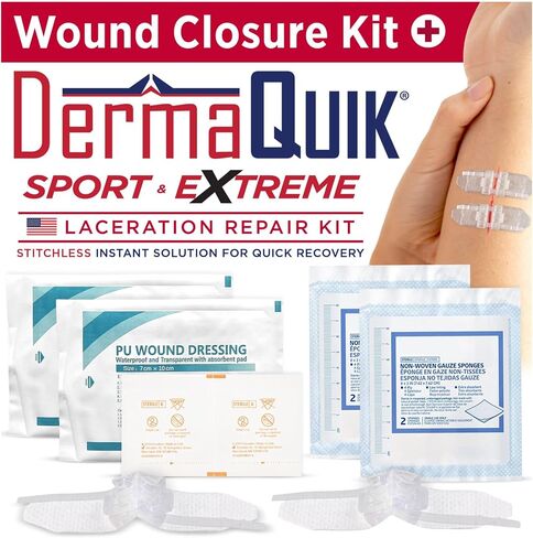 Extreme Laceration Kit - 2 Patented Laceration Closure Strips, Upgrade from Butterfly Bandages Wound Closure Strips, Breathable, Zip Stitchless Kit for Sports and Wilderness Medicine in Kuwait