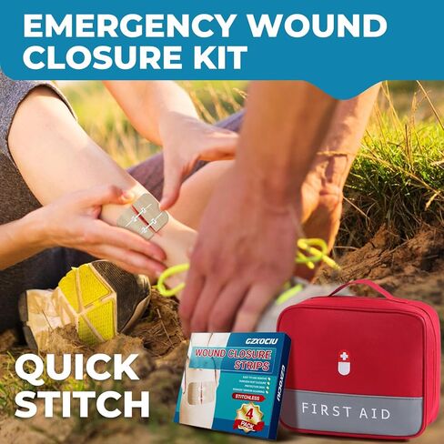 Emergency Wound Closure Strips: Adjustable High Adhesivas & Customized Skin Tones Zip Stitch Band & Butterfly Bandaids Without Stitches Easy to Use Quick Clot Laceration Closure Device in Kuwait