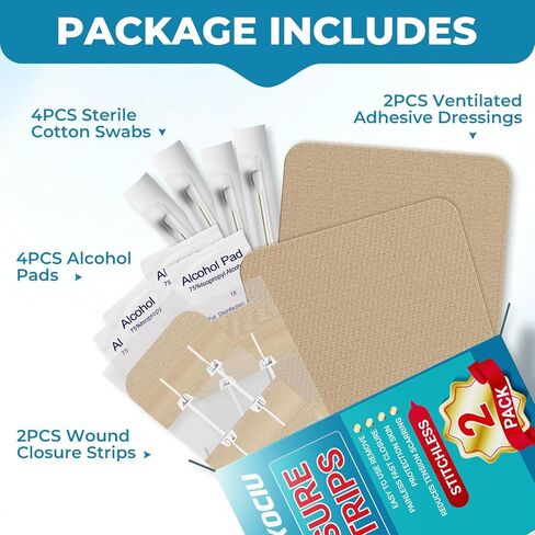 Emergency Wound Closure Strips: Adjustable High Adhesivas & Customized Skin Tones Zip Stitch Band & Butterfly Bandaids Without Stitches Easy to Use Quick Clot Laceration Closure Device in Kuwait