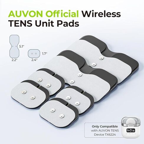 AUVON Official Wireless TENS Unit Electrode Pads Only Compatible with AUVON Wireless TENS Device TX6224, 12-Pack Reusable TENS Unit Replacement Pads in 2 Sizes, Premium Stickiness & Skin Friendly in Kuwait