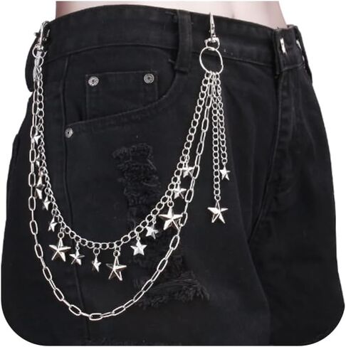 QWALIT Y2K Star Pants Chain for Men Jean Chains for Women Pocket Chain for Pants Biker Hip Punk Chains Y2K Jewelry for Women Accessory Silver Trendy Fashion for Music Festival Concert Cosplay in Saudi Arabia