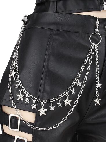 QWALIT Y2K Star Pants Chain for Men Jean Chains for Women Pocket Chain for Pants Biker Hip Punk Chains Y2K Jewelry for Women Accessory Silver Trendy Fashion for Music Festival Concert Cosplay in Saudi Arabia