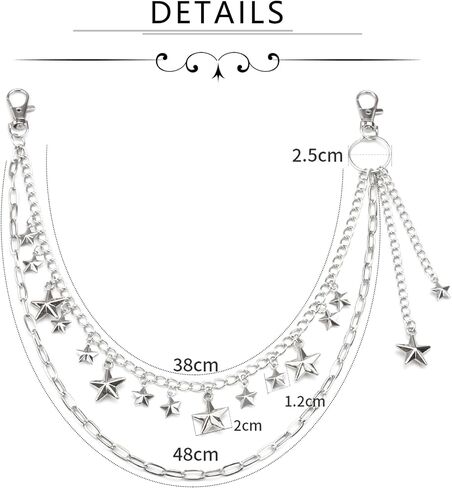 QWALIT Y2K Star Pants Chain for Men Jean Chains for Women Pocket Chain for Pants Biker Hip Punk Chains Y2K Jewelry for Women Accessory Silver Trendy Fashion for Music Festival Concert Cosplay in Saudi Arabia