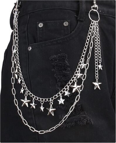 QWALIT Y2K Star Pants Chain for Men Jean Chains for Women Pocket Chain for Pants Biker Hip Punk Chains Y2K Jewelry for Women Accessory Silver Trendy Fashion for Music Festival Concert Cosplay in Saudi Arabia