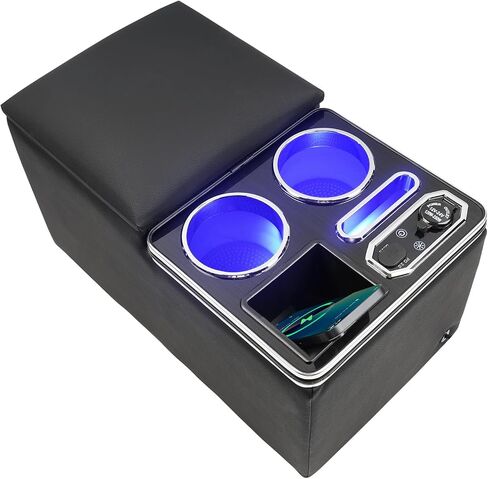 Upgraded Center Console, Truck Bench Front Seats Center Console Organizer and Storage, Cup & Phone Holder for Minivan, SUV, Middle Van, Fast Phone Charging & 7-Color Adjustable LED Lighting (Black) in Saudi Arabia