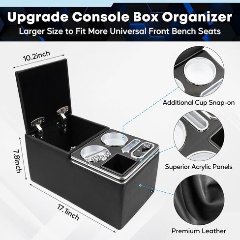 Upgraded Center Console, Truck Bench Front Seats Center Console Organizer and Storage, Cup & Phone Holder for Minivan, SUV, Middle Van, Fast Phone Charging & 7-Color Adjustable LED Lighting (Black) in Saudi Arabia