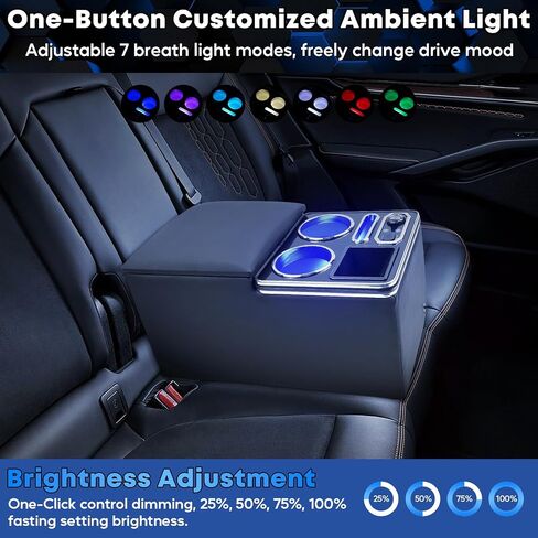 Upgraded Center Console, Truck Bench Front Seats Center Console Organizer and Storage, Cup & Phone Holder for Minivan, SUV, Middle Van, Fast Phone Charging & 7-Color Adjustable LED Lighting (Black) in Saudi Arabia