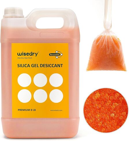 wisedry [ 8 LBS ] Reusable Silica Gel Beads Color Indicating Rechargeable Desiccant Beads Bulk with 20 Pcs Organza Drawstring Bags in Kuwait