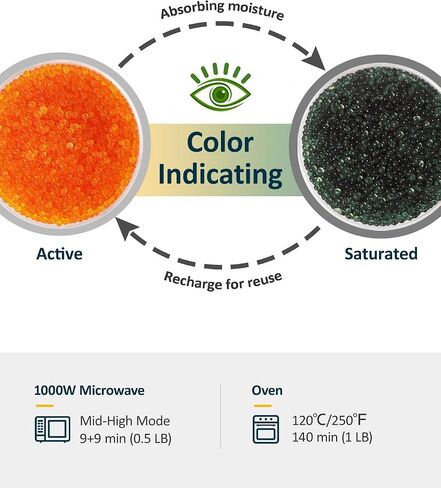 wisedry [ 8 LBS ] Reusable Silica Gel Beads Color Indicating Rechargeable Desiccant Beads Bulk with 20 Pcs Organza Drawstring Bags in Kuwait