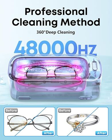 منظف المجوهرات بالموجات فوق الصوتية الاحترافية ، آلة 58 أوقية 48 كيلو هرتز حلقة من النظافة مع وظيفة degas ، منظف صوتي 30 واط للمجوهرات ، النظارات ، القلادات ، الخدم ، أطقم الأسنان ، حزام الساعة (أبيض) in Kuwait