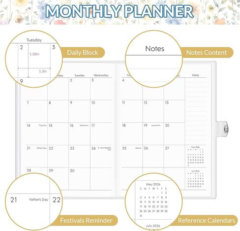 A5 Monthly Planner 2025-2026, 24 Months Calendar 2025 Planner - Runs From Jan.2025 Until Dec.2026, 5.9'' x 8.4'', Floral Planner 2025 for Planning, Office and School Supplies in Kuwait