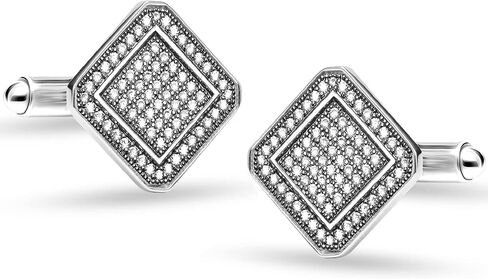 Lecalla 925 Sterling Silver Cufflinks للرجال | الكفة المربعة Zirconia Cuff Cuff Cuff يربط الهدايا للرجال ، الزوج | أزرار أكمام القميص للعريس in Saudi Arabia