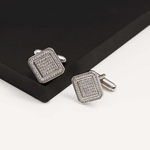 Lecalla 925 Sterling Silver Cufflinks للرجال | الكفة المربعة Zirconia Cuff Cuff Cuff يربط الهدايا للرجال ، الزوج | أزرار أكمام القميص للعريس in Saudi Arabia
