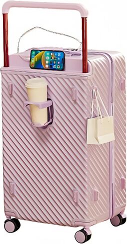Carry On Luggage 20In Wide Handle with 360 Spinner Wheels, USB & Type C Port, Cup Holder & TSA Lock, Hard Case Luggage, Hardshell Travel Suitcase for Men Women (PVC Cover For Free) White in Saudi Arabia