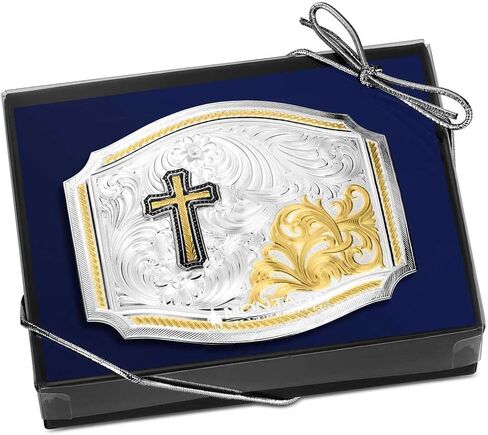 Montana Silversmiths Christian Cowboy Bright Cut Striking Engraved Rope Trim Oval Western Belt Buckle in Kuwait