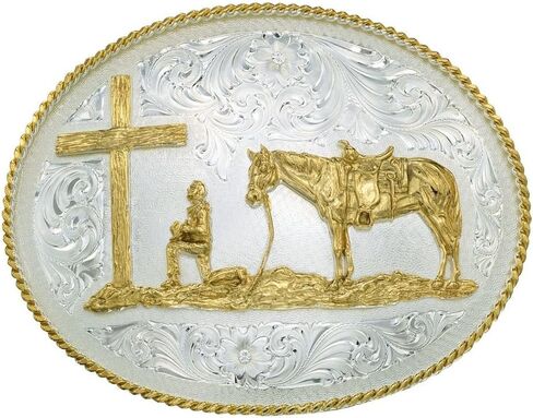 Montana Silversmiths Christian Cowboy Bright Cut Striking Engraved Rope Trim Oval Western Belt Buckle in Kuwait