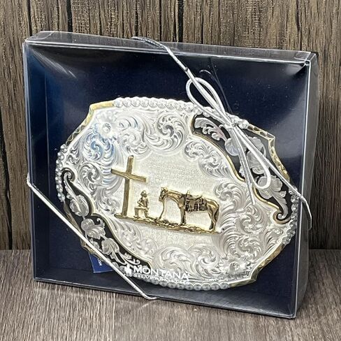 Montana Silversmiths Christian Cowboy Bright Cut Striking Engraved Rope Trim Oval Western Belt Buckle in Kuwait
