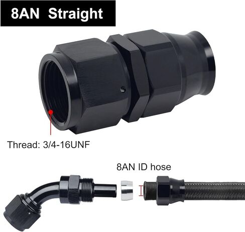 8AN PTFE Hose End Fitting Straight Black for PTFE Hose Only 4PCS in Kuwait