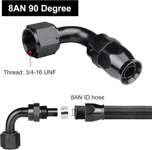8AN PTFE Hose End Fitting Straight Black for PTFE Hose Only 4PCS in Kuwait