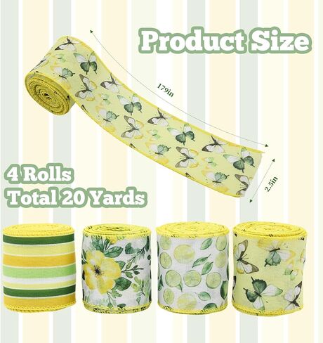 4 Rolls Pink Floral Wired Ribbon Set - 2.5 Inch Wide, 20 Yards Total – Rose Patterned Pink and White Vintage Satin Ribbon for Crafts, Spring, and Floral Decor in Kuwait