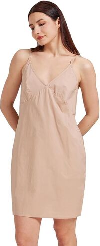 Women's Cotton Full Slip with Breast Area Shape for Under Dresses Adjustable Spaghetti Strap V Neck (White,L) in Saudi Arabia