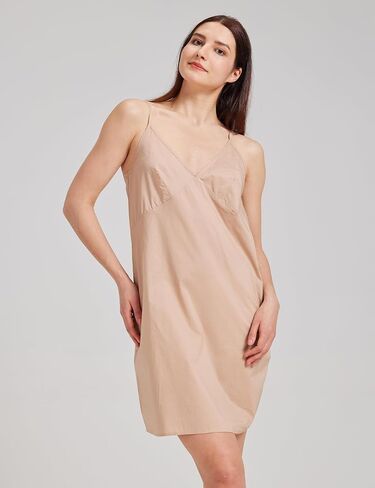 Women's Cotton Full Slip with Breast Area Shape for Under Dresses Adjustable Spaghetti Strap V Neck (White,L) in Saudi Arabia