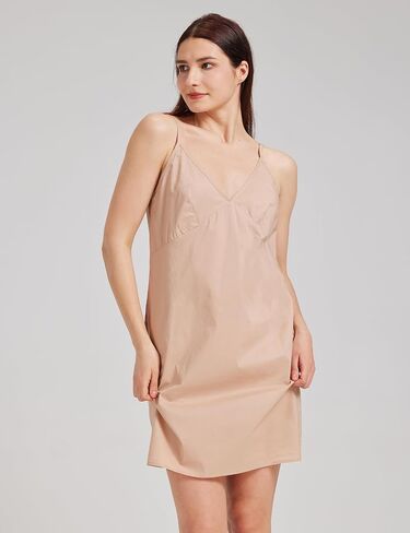 Women's Cotton Full Slip with Breast Area Shape for Under Dresses Adjustable Spaghetti Strap V Neck (White,L) in Saudi Arabia