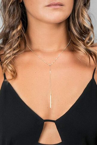 Dcfywl731 Minimal Dainty Gold Plated Dangle Earrings Layered Bar Pendant Neckalce Gold Long Y-Necklace Gold Earrings and Necklaces Set Delicate Lariat Chain Jewelry for Women in Saudi Arabia