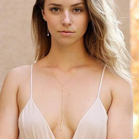 Dcfywl731 Minimal Dainty Gold Plated Dangle Earrings Layered Bar Pendant Neckalce Gold Long Y-Necklace Gold Earrings and Necklaces Set Delicate Lariat Chain Jewelry for Women in Saudi Arabia