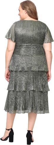 S.L. Fashions Women's Short Sleeve Tea Length V-Neck Mother of The Bride Dress with Ruched Waist, Wedding Guest (Plus Size) in Kuwait