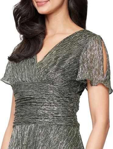 S.L. Fashions Women's Short Sleeve Tea Length V-Neck Mother of The Bride Dress with Ruched Waist, Wedding Guest (Plus Size) in Kuwait