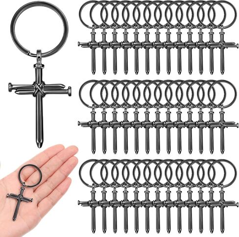 20 Pcs Bulk Christian Gifts 3 Nail Cross Stainless Steel Faith Cross Keychain for Religious Inspirational Favors(Black,Retro Style) in Kuwait