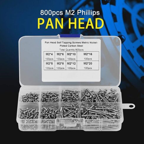800PCS M2 Self Tapping Screw Cross,8 Sizes Cross Countersunk Self-Tapping Screw,Small Screws Cross Head Selftapping Bolts Assortment Kit Used in Energy, Electronics in Saudi Arabia