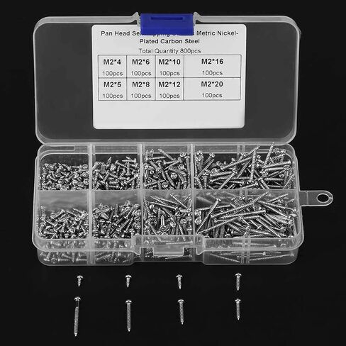 800PCS M2 Self Tapping Screw Cross,8 Sizes Cross Countersunk Self-Tapping Screw,Small Screws Cross Head Selftapping Bolts Assortment Kit Used in Energy, Electronics in Saudi Arabia