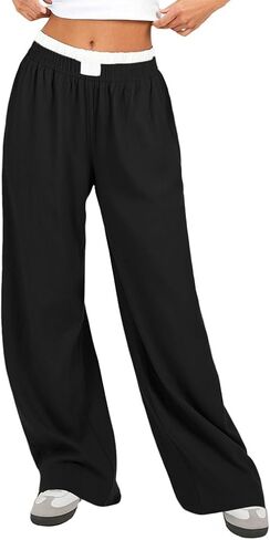 Women Pajama Pants Striped Wide Leg Elastic Waist Lounge Pj Bottoms Sleepwear in Saudi Arabia