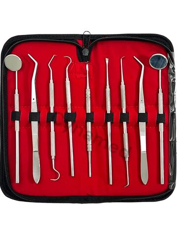 German Dental Scaler Pick Set of 9PCS Dental Hygiene- Dental Mirror, Pliers, Scraper, Probe, ETC (CYNAMED) in Kuwait