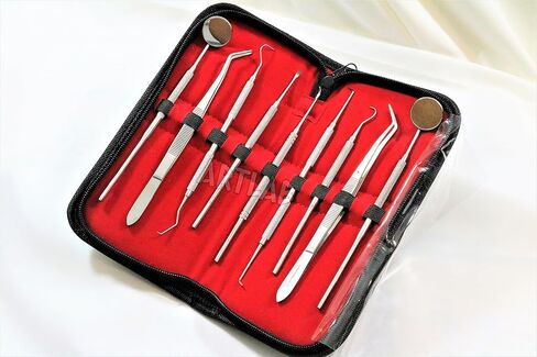 German Dental Scaler Pick Set of 9PCS Dental Hygiene- Dental Mirror, Pliers, Scraper, Probe, ETC (CYNAMED) in Kuwait