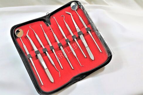 German Dental Scaler Pick Set of 9PCS Dental Hygiene- Dental Mirror, Pliers, Scraper, Probe, ETC (CYNAMED) in Kuwait