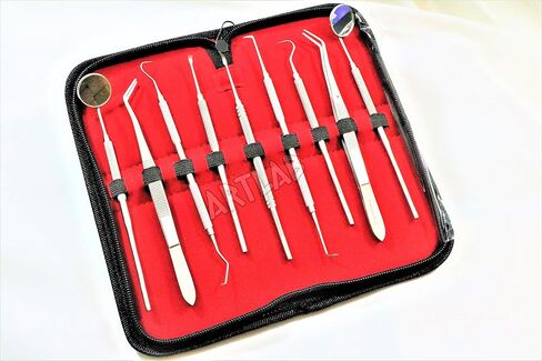 German Dental Scaler Pick Set of 9PCS Dental Hygiene- Dental Mirror, Pliers, Scraper, Probe, ETC (CYNAMED) in Kuwait